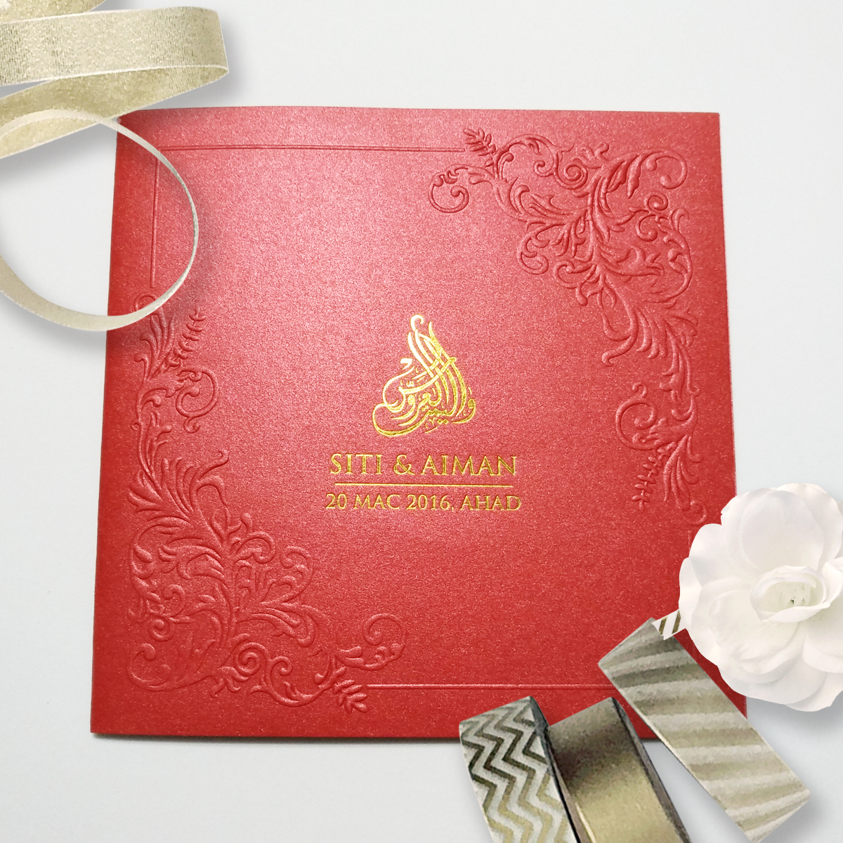 jentayu design kad kahwin royal series vip metallic red hot stamping gold inlay or print on card wedding cards malaysia 
